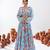 Turquoise Blue Floral Printed Tiered Circular Lehenga Set
