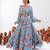 Turquoise Blue Floral Printed Tiered Circular Lehenga Set