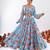 Turquoise Blue Floral Printed Tiered Circular Lehenga Set