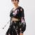 Black Floral Printed Tiered Circular Lehenga Set