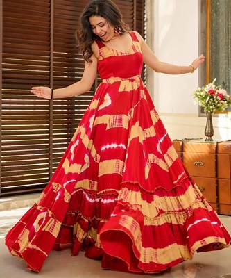 Red floral printed anarkali gown for women 2