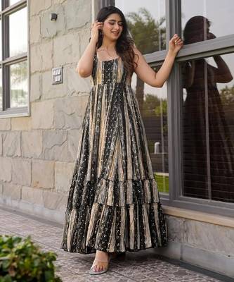 Grey floral printed anarkali gown for women 1