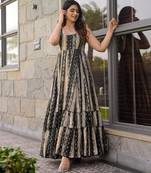 Grey floral printed anarkali gown for women