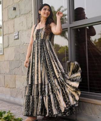 Grey floral printed anarkali gown for women 2