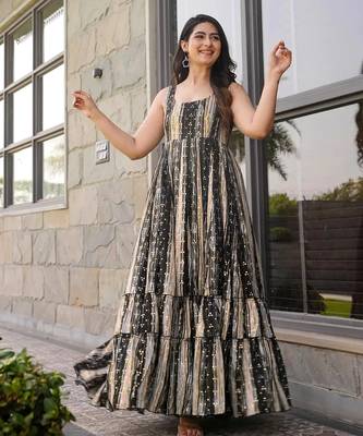 Grey floral printed anarkali gown for women 3