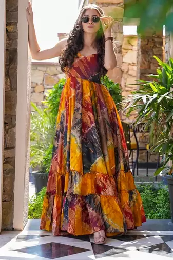 Multi floral printed anarkali gown for women