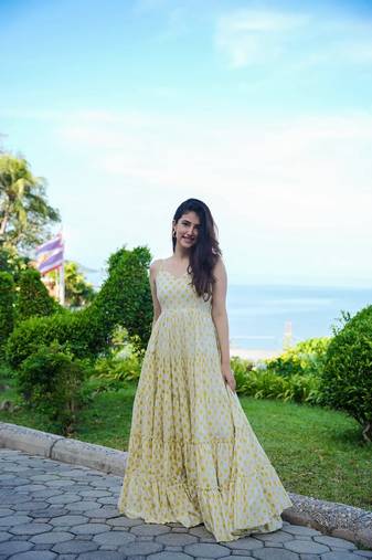 White floral printed anarkali gown for women