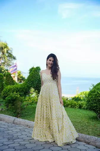 White floral printed anarkali gown for women