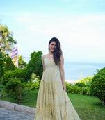 White floral printed anarkali gown for women