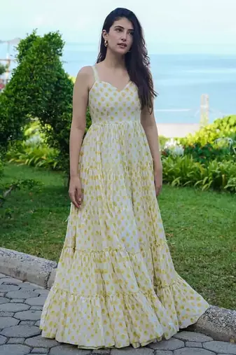 White floral printed anarkali gown for women
