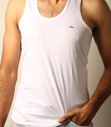 Men's white solid round neck sleeveless vest