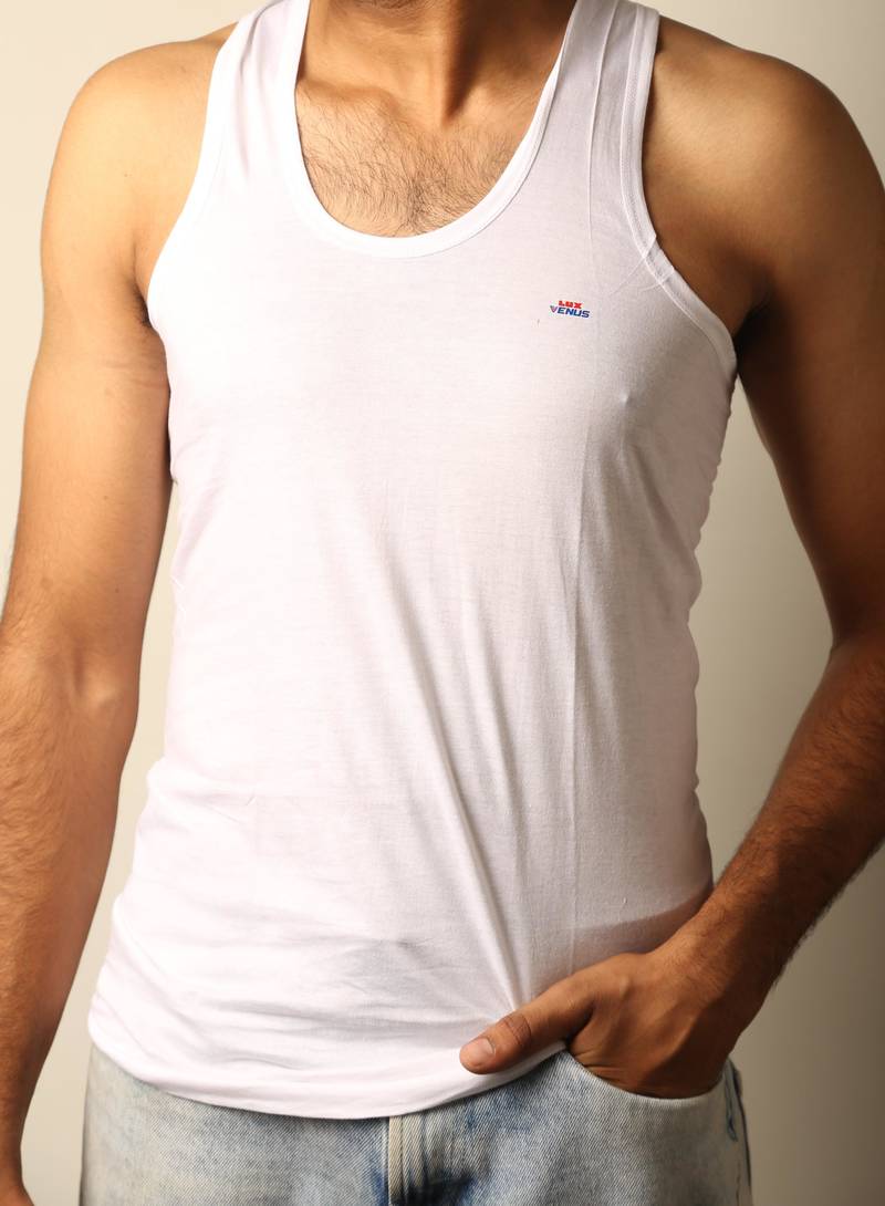 Men's white solid round neck sleeveless vest