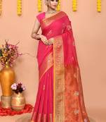 pink cotton blend handloom saree with running blouse piece pallu & border zari work