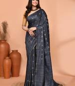 grey silk blend handloom saree with running blouse piece