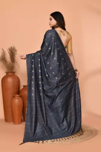 grey silk blend handloom saree with running blouse piece