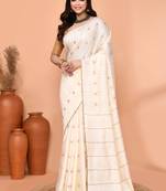 off white silk blend handloom saree with running blouse piece