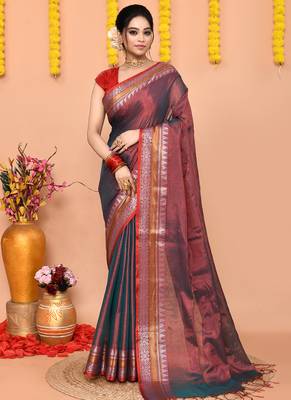 rama organic tissue saree with running blouse piece  2