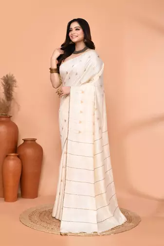 off white silk blend handloom saree with running blouse piece