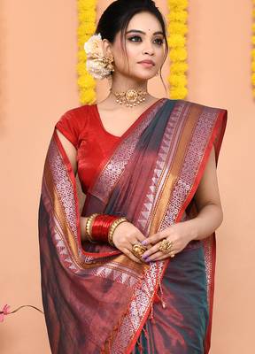 rama organic tissue saree with running blouse piece  4