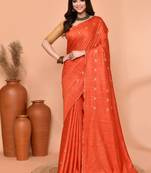 orange silk blend handloom saree with running blouse piece