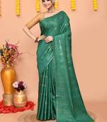 green silk blend handloom saree with running blouse piece