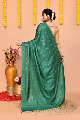 green silk blend handloom saree with running blouse piece 5