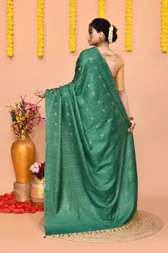green silk blend handloom saree with running blouse piece