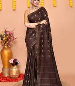 brown silk blend handloom saree with running blouse piece