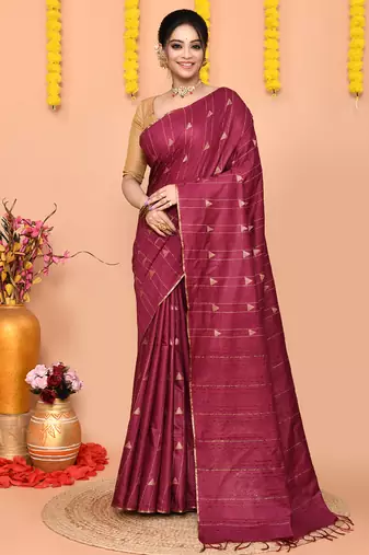 wine silk blend handloom saree with running blouse piece