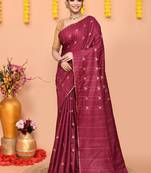 wine silk blend handloom saree with running blouse piece