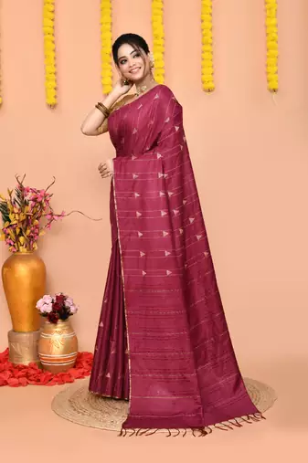 wine silk blend handloom saree with running blouse piece