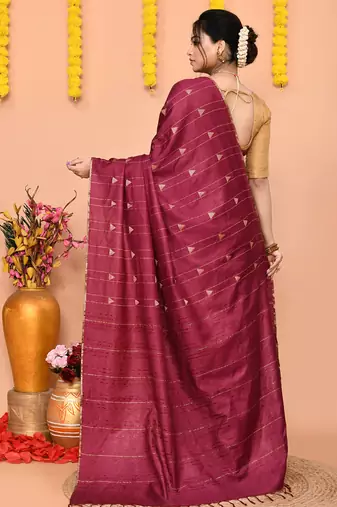 wine silk blend handloom saree with running blouse piece