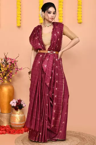 wine silk blend handloom saree with running blouse piece