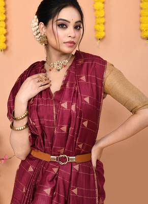 wine silk blend handloom saree with running blouse piece 5