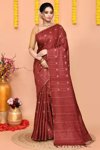 maroon silk blend handloom saree with running blouse piece