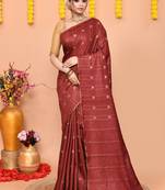maroon silk blend handloom saree with running blouse piece