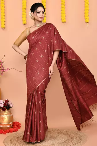 maroon silk blend handloom saree with running blouse piece