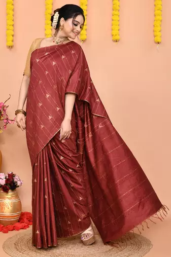 maroon silk blend handloom saree with running blouse piece