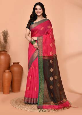 rani cotton blend handloom saree with running blouse piece 1