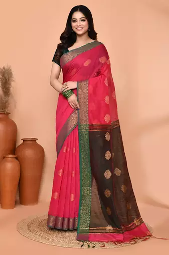 rani cotton blend handloom saree with running blouse piece