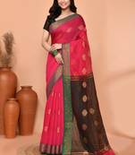 rani cotton blend handloom saree with running blouse piece