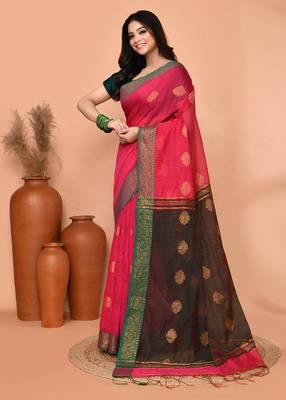 rani cotton blend handloom saree with running blouse piece 2