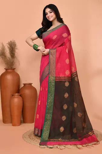 rani cotton blend handloom saree with running blouse piece