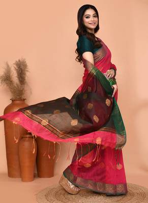 rani cotton blend handloom saree with running blouse piece 3