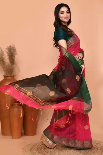 rani cotton blend handloom saree with running blouse piece