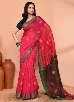 rani cotton blend handloom saree with running blouse piece 4
