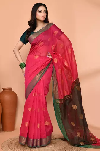 rani cotton blend handloom saree with running blouse piece