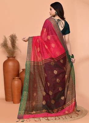 rani cotton blend handloom saree with running blouse piece 5