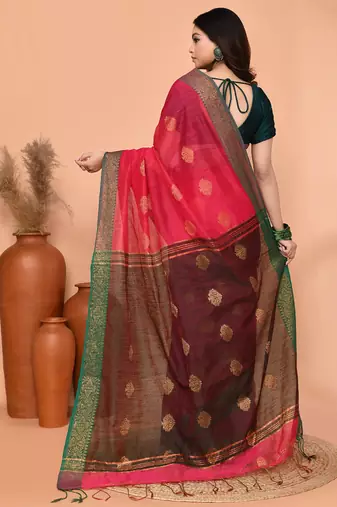 rani cotton blend handloom saree with running blouse piece