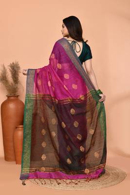 magenta cotton blend handloom saree with running blouse piece 5